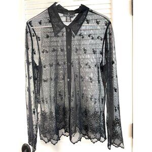 Vintage Carol Little Black Lace Shear Long Sleeve Shirt Women's Sz 14